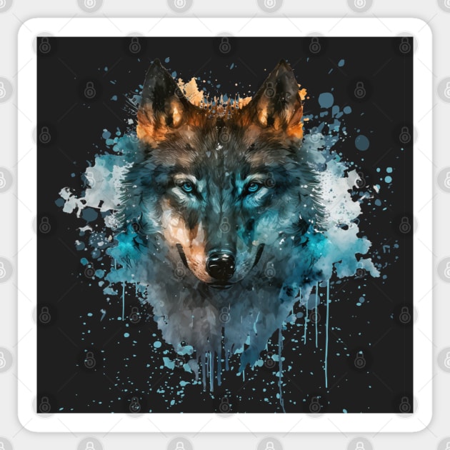 Blue Eyed Wolf Splatter Art Sticker by HolidayBug
